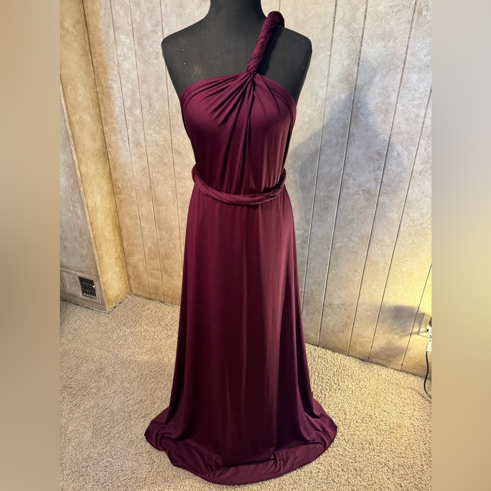 LuLu’s Graceful Goddess Plum Purple One Shoulder Maxi Dress, size small